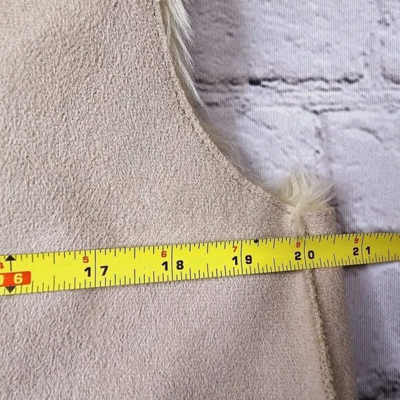 Loft Faux Leather Tan Cream Neutral Outerwear Shawl Cascade Open Vest Size M - Picture 9 of 12